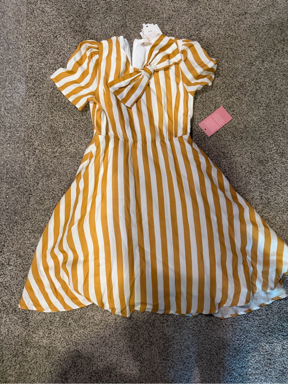 Ivy City Co Mustard and White Striped Bow-Front Girls Dress